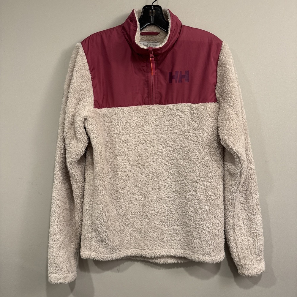 Helly Hansen Kids Sz 16 Champ 1/4 Zip Fluff Fleece Pullover Midlayer Ivory/puple